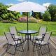Garden Patio Furniture Set Outdoor 6pc Cream 4 Seat Round Table Chairs & Parasol