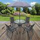 Garden Patio Furniture Set Outdoor 6pc Grey 4 Seat Round Table Chairs & Parasol