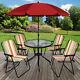 Garden Patio Furniture Set Outdoor 6pc Striped 4 Seat Round Table Chairs Parasol