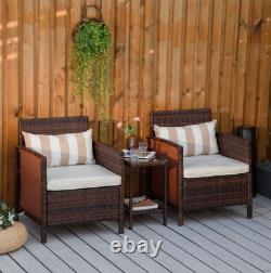 Garden Rattan Loveseat Patio Furniture Set Outdoor Conversation 2 Chair Table