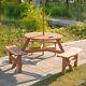 Garden Round Table Chair Benches Wooden 6 Seater Patio Umbrella Hole Outdoor
