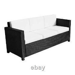 Garden Sofa Black Outdoor Patio Wicker Weave Furniture 3 Seater Rattan