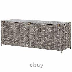 Garden Storage Box Grey 120cm Poly Rattan Patio Storage Chest Outdoor Furniture