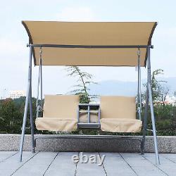 Garden Swing Chair 2 Seater Hammock Patio Outdoor Canopy Cushion Drink Tray