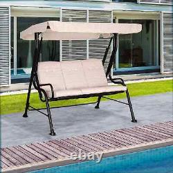 Garden Swing Chair Outdoor Patio 3 Person Lounge Seater Bench Sun Canopy Beige