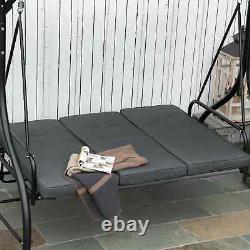 Garden Swing Chair Outdoor Patio 3 Person Seat Bench Adjustable Sun Canopy Grey