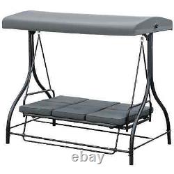 Garden Swing Chair Outdoor Patio 3 Person Seat Bench Adjustable Sun Canopy Grey