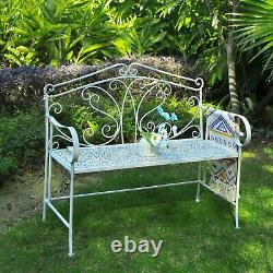 GlamHaus Metal Garden Bench Patio Seat Furniture Antique Foldable Outdoor