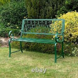 Green 2 Seater Bench Garden Furniture Outdoor Metal Seat Patio Chair