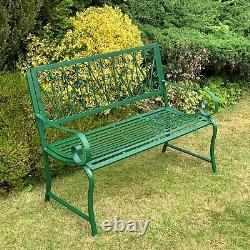 Green 2 Seater Bench Garden Furniture Outdoor Metal Seat Patio Chair