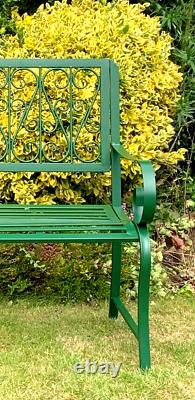 Green Metal Garden Bench, Vintage Style, Outdoor, Patio, Terrace, Porch