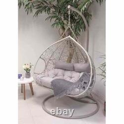 Grey Double Rattan Hanging Egg Chair Garden Outdoor Patio Furniture Seat
