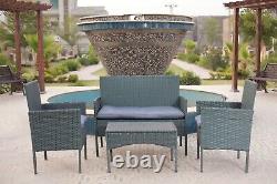 Grey Outdoor Rattan Garden Furniture 4 Piece Sofa Chairs Table Wicker Patio Set