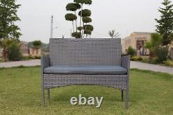 Grey Outdoor Rattan Garden Furniture 4 Piece Sofa Chairs Table Wicker Patio Set