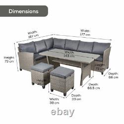 Grey Rattan Corner Sofa & Dining Table Lounge Set Outdoor Garden Patio Furniture