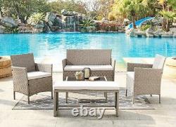 Grey Rattan Garden Set Chairs Table & Cushions Outdoor Conservatory Patio