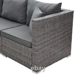Grey Rattan Garden Set Outdoor Patio L-Shape Set With Chair & Table 4 Seater