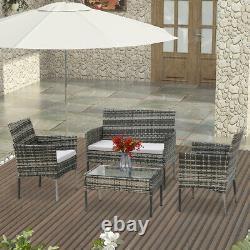 Grey Rattan Outdoor Garden Furniture Set 4 Piece Chairs Sofa Table Patio Set