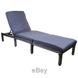 Grey Rattan Sun Lounger Outdoor Garden Patio Furniture Recliner Relaxer Day Bed