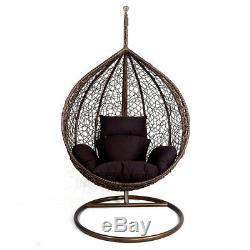 Hanging Rattan Swing Patio Garden Chair Weave Egg with Cushion In Outdoor