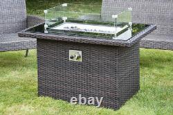 High Quality Rattan Gas Fire Pit Table Inc Stones & Wind Guard Garden Patio New