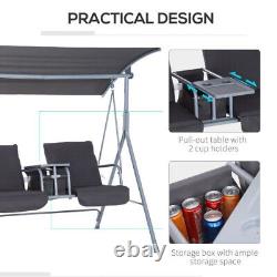 Home Garden Patio Outdoor Steel Frame 2-Seater Swing Chair with Drink Table Grey