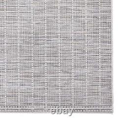 Indoor/Outdoor Flatweave Rugs Modern Line Linear Grey Pattern Garden Patio Rug