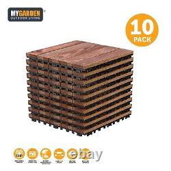 Interlocking Wooden Deck Tiles X10 Outdoor Patio Garden Floor Terrace 30x30cm