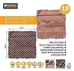 Interlocking Wooden Deck Tiles X10 Outdoor Patio Garden Floor Terrace 30x30cm