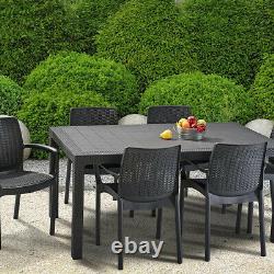 Keter Melody 6 Seater Rattan Outdoor Patio Garden Furniture Dining Table Grey
