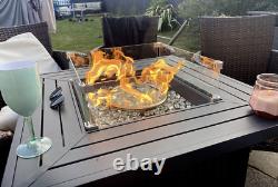 Large Fire Pit Outdoor Garden Furniture Patio Flame Heater Gas Rattan Glass Lid