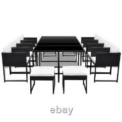Large Outdoor Dining Set with Cushions Garden Patio 13 Piece Poly Rattan Black