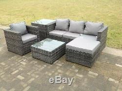 Lounge rattan sofa set with 2 table stool outdoor garden furniture patio grey