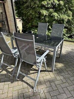 Malibu 4 Seater Outdoor Garden Grey Chairs And Black Table Set Patio Hole