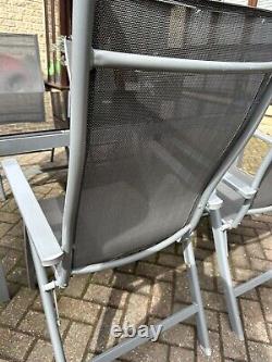 Malibu 4 Seater Outdoor Garden Grey Chairs And Black Table Set Patio Hole