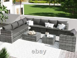 Merax 9-seater 2 Glass Table Cushion Outdoor Rattan Patio Garden Corner Sofa Set