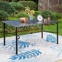 Metal Garden Dining Table Outdoor Patio with Umbrella Hole Rectangle Table Black