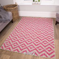 NEW Pink Blush Geometric Outdoor Patio BBQ Garden Washable Easy Clean Area Rug