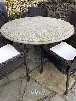 Neptune 5 Seat Stone Table Rattan Garden Outdoor Dining Patio Set