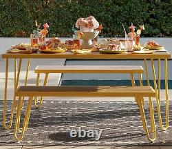 Novogratz Paulette Poolside Outdoor Garden Patio Table and Bench Set Yellow