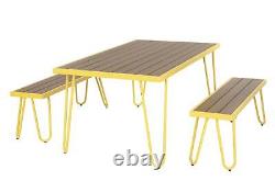 Novogratz Paulette Poolside Outdoor Garden Patio Table and Bench Set Yellow