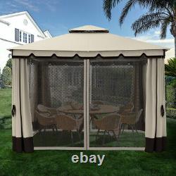 Outdoor Double Roof Gazebo with Netting & Curtains Patio Garden Canopy 3 x 3.65m