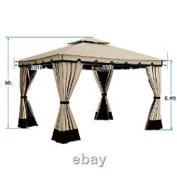 Outdoor Double Roof Gazebo with Netting & Curtains Patio Garden Canopy 3 x 3.65m