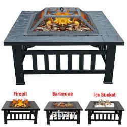 Outdoor Fire Pit Heater Square Table Garden Stove Patio BBQ Firepit Brazier 81cm