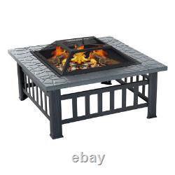 Outdoor Fire Pit Heater Square Table Garden Stove Patio BBQ Firepit Brazier 81cm