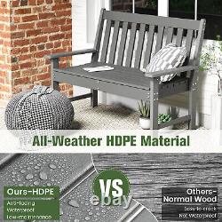 Outdoor Garden Bench All-Weather HDPE Patio Chair Ergonomic Loveseat Grey