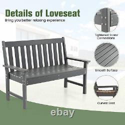 Outdoor Garden Bench All-Weather HDPE Patio Chair Ergonomic Loveseat Grey