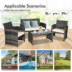 Outdoor Garden Furniture 4 Pieces Patio Set with Cushions and Coffee Table
