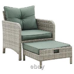 Outdoor Garden Furniture Rattan Chairs Armchair Patio Set & Footstools Lounger