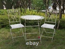 Outdoor Garden Metal Furniture Bistro Set Patio Table Two Chairs Antique White
